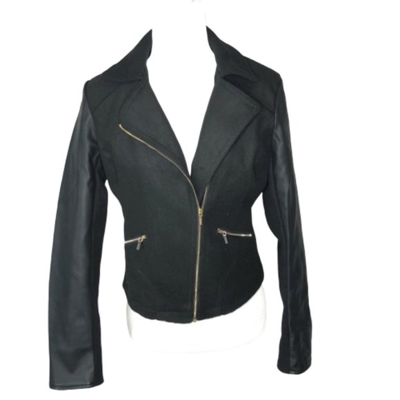 bebe Jackets & Blazers - BEBE | Black Cropped Moto Bomber Jacket
